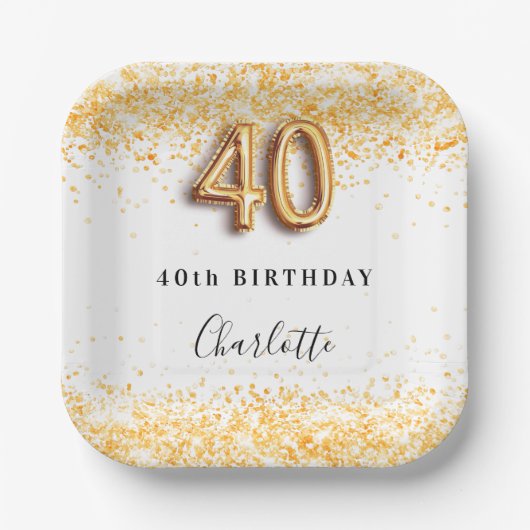 40. Geburtstag Glitzer Pappteller (Vorderseite)