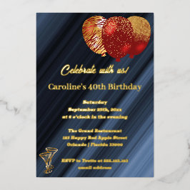 40. Geburtstag Glitzer Red Balloons Folieneinladung