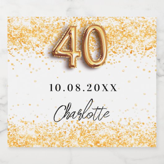 40. Geburtstag Glitzer Schaumweinetikett (Einzelnes Label)