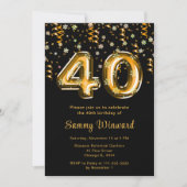 40. Geburtstag Gold Balloons Snowflake Confetti Einladung (Vorderseite)