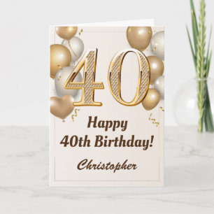 40. Geburtstag Gold Balloons und Confetti Geburtst Karte