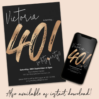 40. Geburtstag Gold Black Sassy Moderne Minimalist Einladung