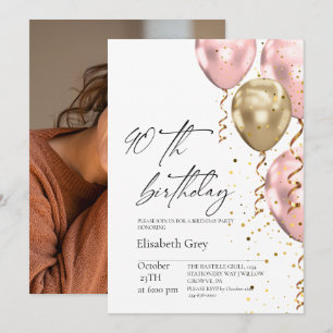 40. Geburtstag Gold Blush Rosa Ballons Modern Einladung