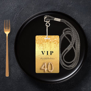 40. Geburtstag Gold Glitter Tropfen VIP Ausweis