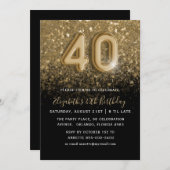 40. Geburtstag Gold Glitzer & Black Party Einladung (Vorne/Hinten)
