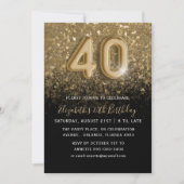 40. Geburtstag Gold Glitzer & Black Party Einladung (Vorderseite)