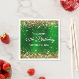 40. Geburtstag Gold Glitzer Emerald Green Foil Serviette