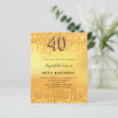 40. Geburtstag Gold Glitzer Tropfen Einladung (Stehend Vorderseite)