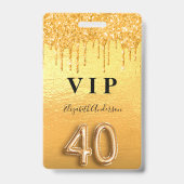 40. Geburtstag Gold Glitzer Tropfen VIP Ausweis (Vorderseite)