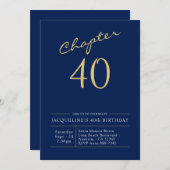 40. Geburtstag Gold Modernes Script Blue Einladung (Vorne/Hinten)