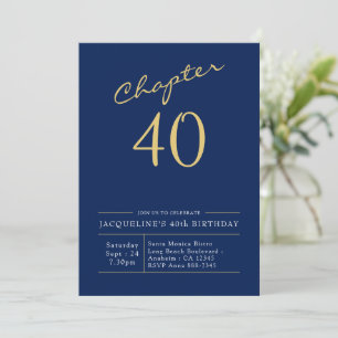 40. Geburtstag Gold Modernes Script Blue Einladung