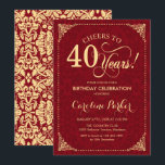 40. Geburtstag - Gold Red Damask Einladung<br><div class="desc">40. Geburtstag Einladung Elegantes Vintages Rot-und Imitat-Gold-Design mit Damast-Muster. Enthält Skript-Schriftart. Bis 40 Jahre! Kann in jedem Alter personalisiert werden! Nachricht,  wenn Sie weitere Anpassungen benötigen.</div>