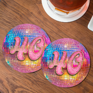 40. Geburtstag Gold Rosa Glitter Tanz Disco Kugel Runder Pappuntersetzer