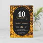 40. Geburtstag Gold Schwarz Elegant Modernes Desig Einladung (Stehend Vorderseite)