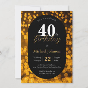 40. Geburtstag Gold Schwarz Elegant Modernes Desig Einladung