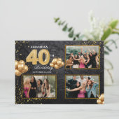 40. Geburtstag Gold Silber Schwarz Ballons Einladung (Stehend Vorderseite)