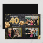 40. Geburtstag Gold Silber Schwarz Ballons Einladung (Vorne/Hinten)