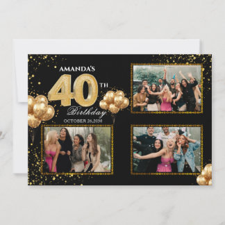 40. Geburtstag Gold Silber Schwarze Ballons Einladung