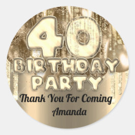 40. Geburtstag GOLDen BALLONS Vielen Dank für Ihr Runder Aufkleber