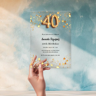 40. Geburtstag goldene Sterne klar Acryleinladungen