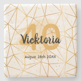 40. Geburtstag goldener geometrischer weißer Name Steinuntersetzer