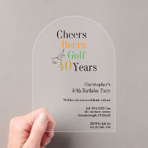 40. Geburtstag Golf Cheers Beers Party Acryleinladungen