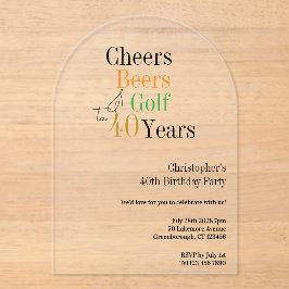 40. Geburtstag Golf Cheers Beers Party Acryleinladungen