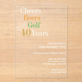 40. Geburtstag Golf Cheers Beers Party Acryleinladungen