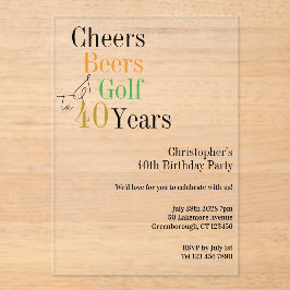 40. Geburtstag Golf Cheers Biere Minimales Party Acryleinladungen