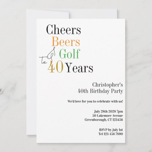 40. Geburtstag Golf Cheers Biere Minimales Party Einladung (Vorderseite)