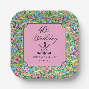 40. Geburtstag Golf Rosa Grün Vornehm Druck Pappteller