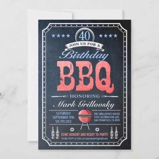 40. Geburtstag GRILLEN Einladungen| Kopfkarton Einladung (Vorderseite)