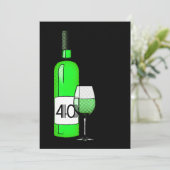 40. Geburtstag : halftone Weinflasche & Glas Einladung (Stehend Vorderseite)