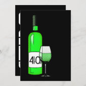 40. Geburtstag : halftone Weinflasche & Glas Einladung (Vorne/Hinten)