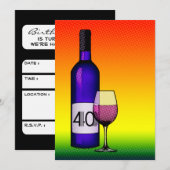 40. Geburtstag : halftone Weinflasche & Glas Einladung (Vorne/Hinten)