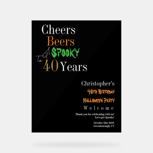40. Geburtstag Halloween Spooky Party Willkommen Acrylschild (Vorderseite)