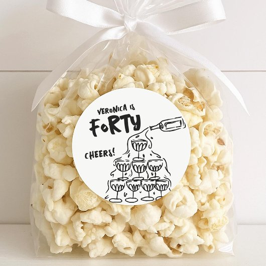 40. Geburtstag Handgezeichnete Gefälligkeitskleber Runder Aufkleber