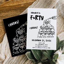 40. Geburtstag handgezogener Champagner Einladung