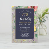 40. Geburtstag Handmade Vintag Zeichnend Wildblume Einladung (Stehend Vorderseite)
