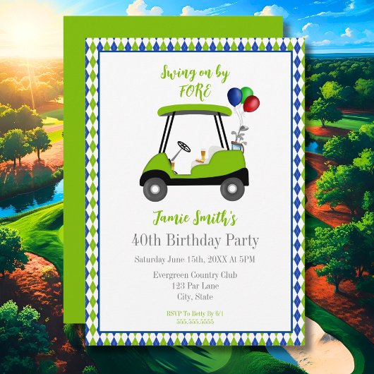 40. Geburtstag Herren Golf Cart Elegante Einladung