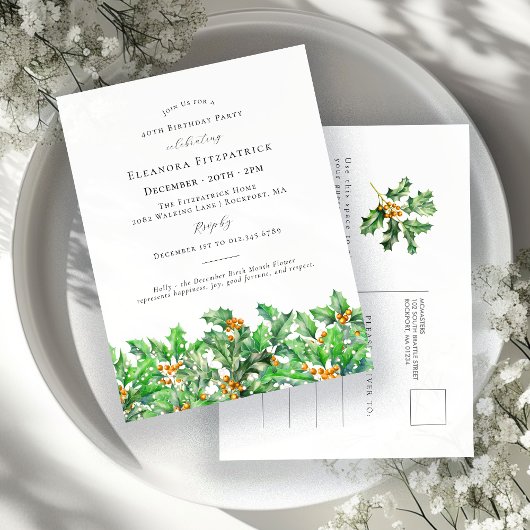 40. Geburtstag Holly Dezember Geburtsmonat Blume\ Einladungspostkarte