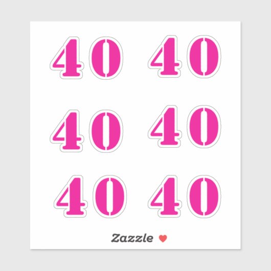 40. Geburtstag Hot Pink Zahl 40 Benutzerdefinierte Aufkleber (Blatt)