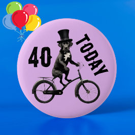 40. Geburtstag Hund auf einem Fahrrad 40 Vierzig Button
