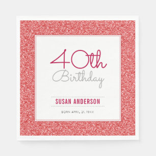 40. Geburtstag Imitate Roter Glitzer Serviette