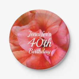 40. Geburtstag Individuelle Name Tropische Blume F Pappteller
