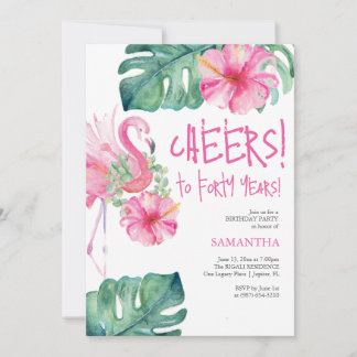 40. Geburtstag Invites Watercolor Pink Flamingo Einladung