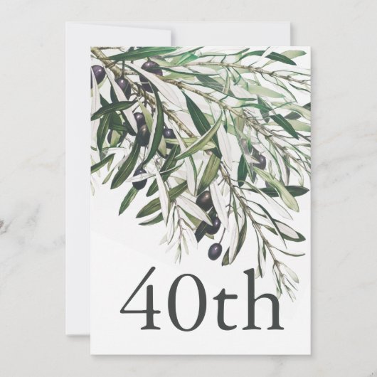 40. Geburtstag Italienischer Olivenzweig Elegant Einladung (Vorderseite)