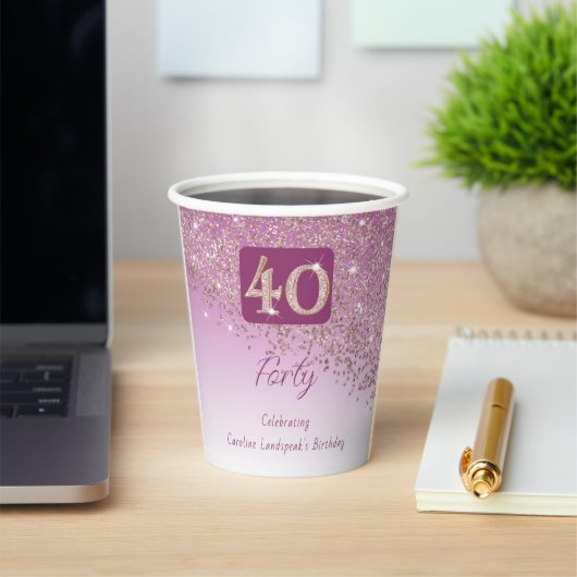 40. Geburtstag Klasse Falling Rose Gold Glitzer Pappbecher (InSitu)