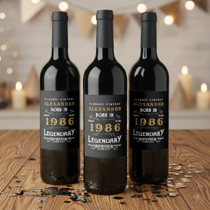 40. Geburtstag Legende Geboren 1986 Vintage Schwar Weinetikett