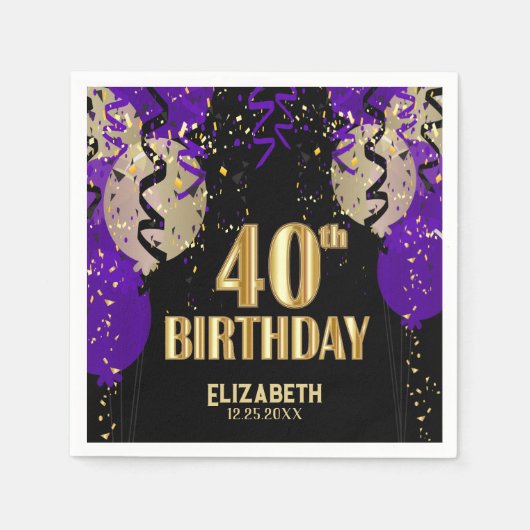 40. Geburtstag - Lila Balloons Serviette (Vorderseite)